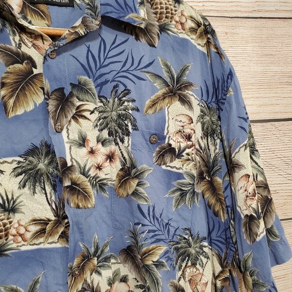 Pierre Cardin Blue Pineapple Tropical Hawaiian Button Down Shirt XL - Picture 5 of 7
